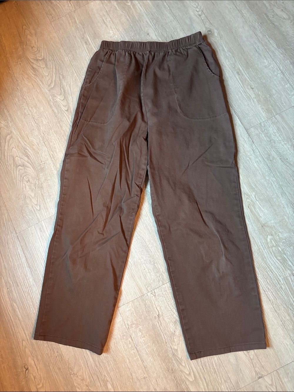 Denim&Co Brown Elastic-Waist Casual Chinos